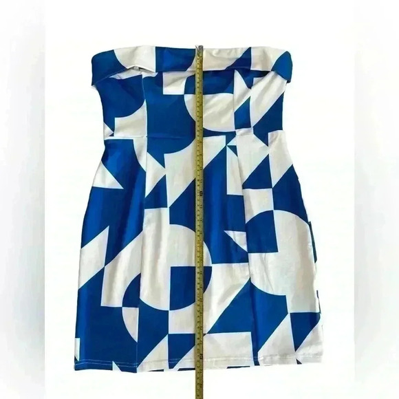 Hello Molly Blue Cubism Mini Party Club Strapless Halter Dress Size 12 - Picture 6 of 8